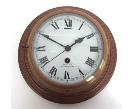 Early 20th century brass cased drum bulkhead timepiece, Smiths - Cricklewood, NW2, the drum shaped case with black painted ba