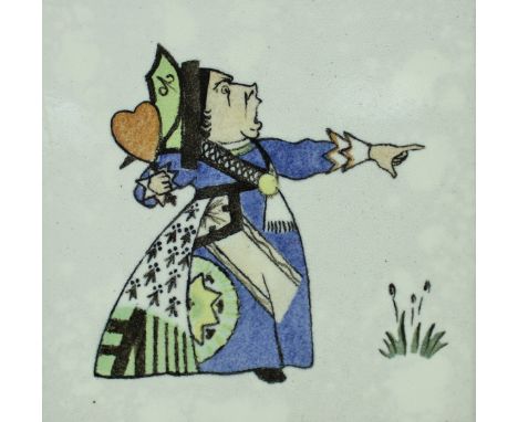 A Minton's polychrome decorated tile depicting the Queen of Hearts after the design by C R Voysey, 14.5 cm x 14.5 cm CONDITIO