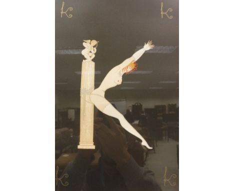 AFTER ERTÉE AKA ROMAIN DE TIRTOF (1892-1990) "K", study of a woman chained to a pillar with pearls", chromolithograph, limite
