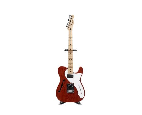 A T-Style Thinline guitar, with maple Fender Mexico neck, bound mahogany body with ash top, blade pickups and Fender G&amp;G 