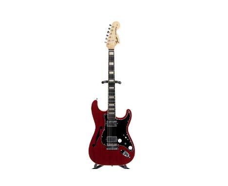 A Fender Japan Thinline Stratocaster, serial number JD 12xxxx59, with large 70's style headstock, block inlaid ebony fretboar