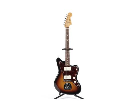 A Fender Mexico Jazzmaster, fitted with two cream soapbar pickups, three-tone sunburst finish, in vintage-style plush lined c