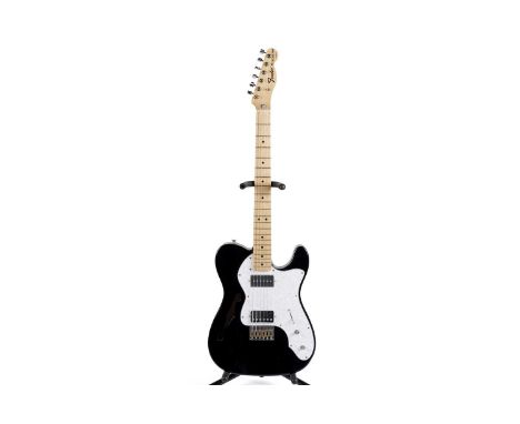 A T-style Thinline Telecaster, with Fender maple bullet three bolt neck, black finish, altered pickups, Fender, soft case.Not