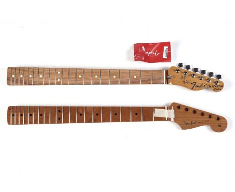 A Fender Mexico Roasted Maple Stratocaster neck, dated 2020; and a Fender Mexico Telecaster Custom bullet neck with Pau Ferro