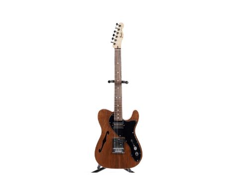 A T-style Custom Thinline guitar with Fender Mexico neck, rosewood fretboard, bound mahogany body, humbucker and single coil 