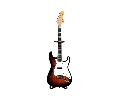 A Fender Japan Thinline Custom Stratocaster, serial number JD20xxxx2, bound body, with block markers, sunburst finish, made u