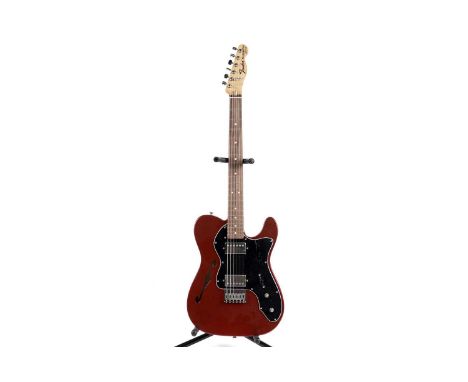 A Fender Mexico '75 Thinline Custom Telecaster, serial number MX21xxxx79, circa 2021, candy apple red finish with twin humbuc