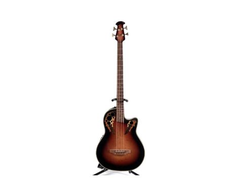 An Ovation Celebrity Deluxe bass, made in Korea, with Ritter Classic Cello soft case.