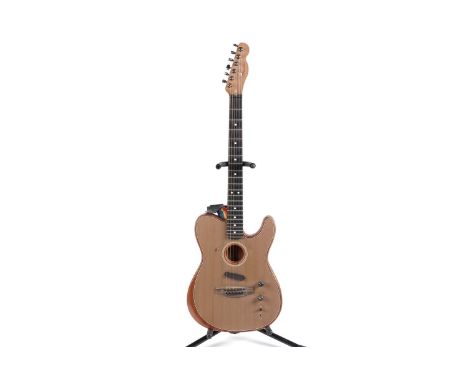 A Fender Corona Acousticaster, serial number US19xxx1, with mahogany body and neck, spruce top, in Fender vintage-style case.