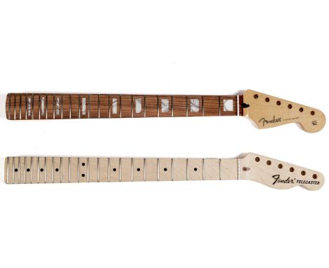 A Fender Corona light maple Telecaster neck, dated 2018; and a Fender Mexico Stratocaster neck with block inlaid Pau Ferro bo