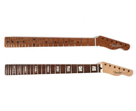 A Fender Mexico roasted maple Telecaster neck, dated 2020; and another with Pau Ferro block inlaid board, boxed. (2)