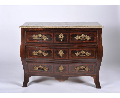 A commode, D. José I, King of Portugal (1750-1777) in the French manner, burr-Brazilian rosewood root and burr-kingwood marqu