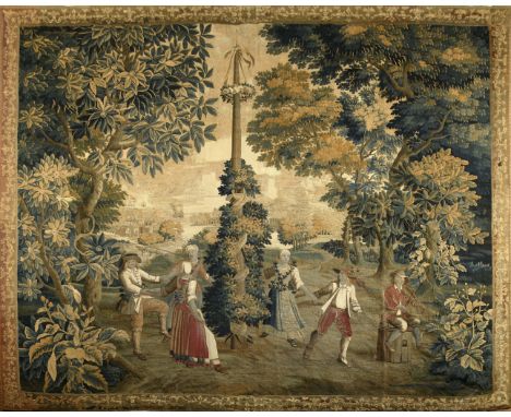 Maypole Feast Dance, tapestry probably by Aubusson, polychrome wool thread, French, 17th/18th C., restoration and integration