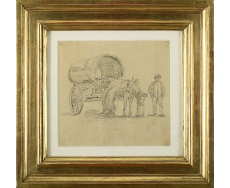 HENRIQUE POUSÃO - 1859-1884, "Carro de canudo", charcoal on paper, crease on the support, small moisture stains, signed. Note