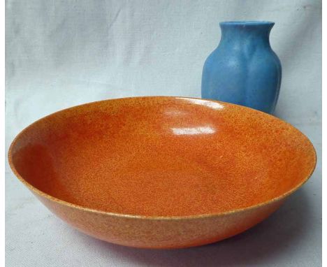 A large Pilkingtons Royal Lancastrian Fruit Bowl, number 3192, mottled orange glaze internally and externally, impressed make