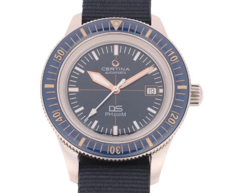 CERTINA - a stainless steel Aqua DS PH200M automatic calendar wristwatch, ref. C036407, circa 2022, deep blue crosshair dial,