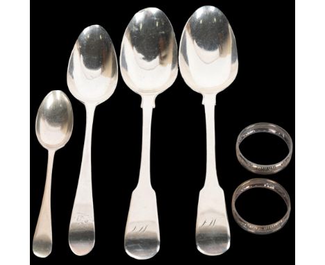 Various silver, including pair of George IV Fiddle pattern tablespoons, George III Old English tablespoon, etc, 7.1oz total .