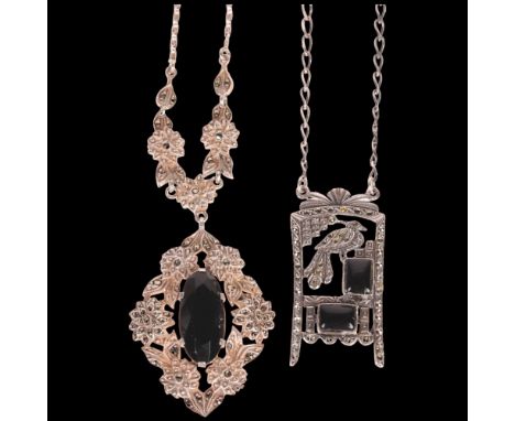 2 Swedish silver and marcasite pendant necklaces, largest pendant 48.6mm, 31.7g total (2) . Condition Report:Lot sold as seen