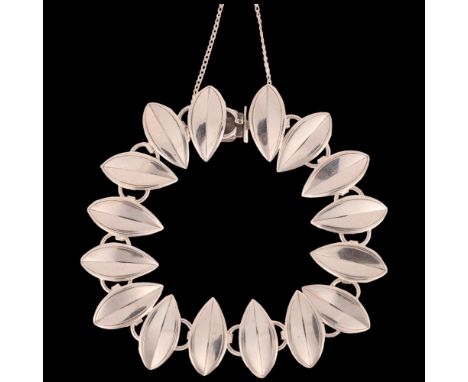 E DRAGSTED - a Danish modernist sterling silver leaf panel bracelet, 16cm, 16.5g . Condition Report:No damage or repair, only