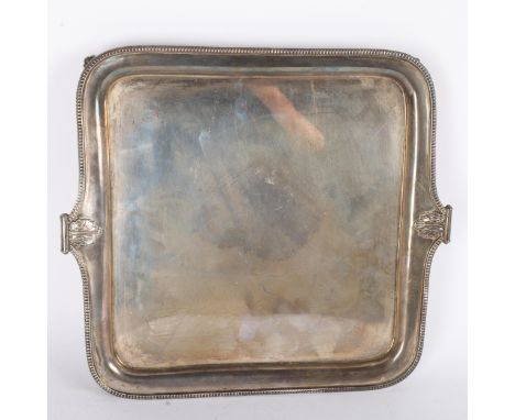 A George V silver drinks tray / salver, William Hutton &amp; Sons Ltd, Sheffield 1929, square form with egg and dart border, 