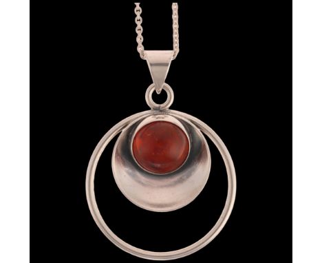 NIELS ERIK FROM - an Art Deco style Danish sterling silver and amber geometric openwork pendant necklace, on sterling fine ca