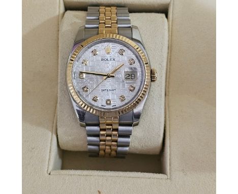 ROLEX - a bi-metal Oyster Perpetual Datejust automatic calendar bracelet watch, ref. 116233, silvered 'Rolex' text dial with 