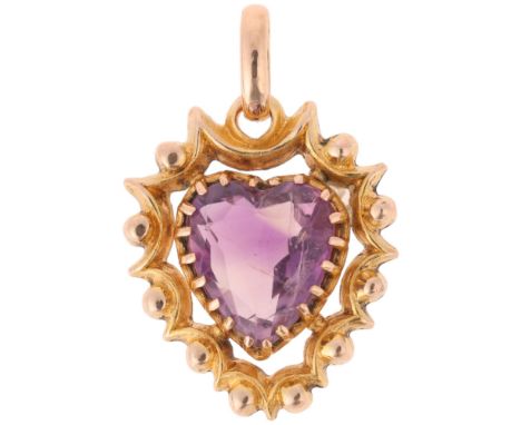 An Antique 9ct gold amethyst heart pendant, maker JB &amp; Co, set with heart cut amethyst, 21.8mm, 1.2g . Condition Report:N