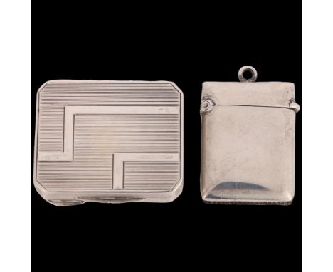 2 silver items, comprising an Art Deco German sterling pillbox, and an Edwardian Vesta case by Samuel Levi, Birmingham 1904, 