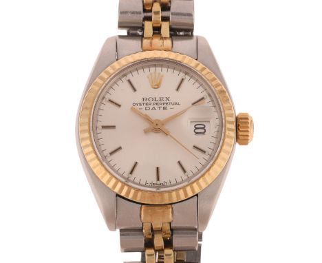 ROLEX -  a lady's bi-metal Oyster Perpetual Date automatic bracelet watch, ref. 6917, circa 1978, silvered dial with applied 