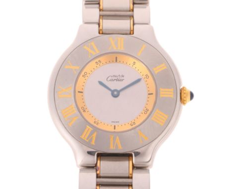 CARTIER - a bi-metal Must De Cartier 21 quartz bracelet watch, ref. 1330, circa 2000, silvered dial with outer minute scale, 
