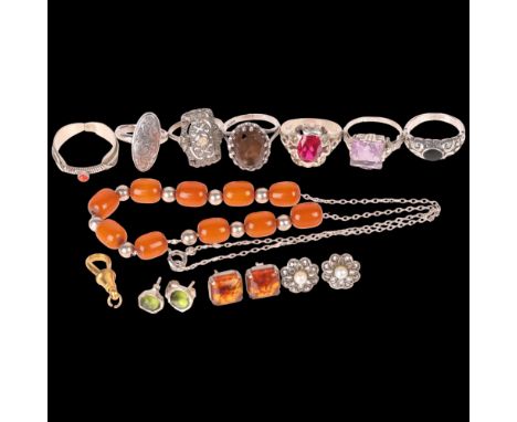Various silver jewellery, including rings, earrings, etc . Condition Report:Lot sold as seen unless specific item(s) requeste