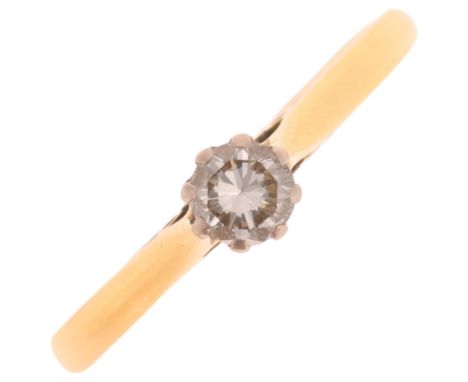 An 18ct gold 0.15ct single stone diamond ring, claw set with modern round brilliant-cut diamond, size L, 2.1g . Condition Rep