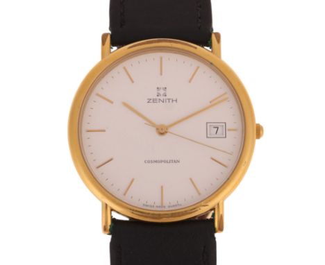 ZENITH - a gold plated stainless steel Cosmopolitan quartz calendar wristwatch, ref. 27.0240.337, circa 1994, white dial with