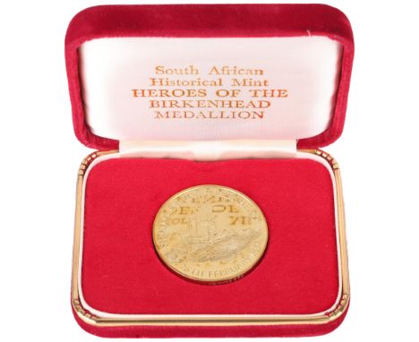 A 1977 South African Historical Mint 18ct gold 'Heroes of the Birkenhead' medallion, made to commemorate the 125th Anniversar