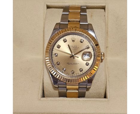 ROLEX - a bi-metal Oyster Perpetual Datejust automatic calendar bracelet watch, ref. 116333, champagne dial with diamond hour