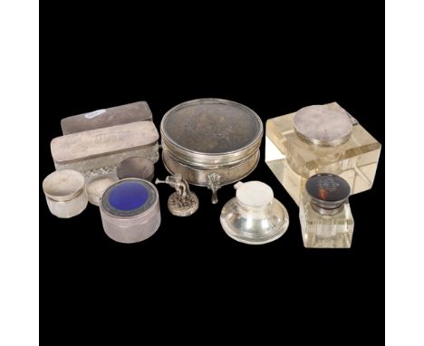 Various silver, including tortoiseshell dressing table box, large glass inkwell, etc . Condition Report:Lot sold as seen unle