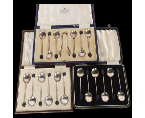 3 cased sets of silver bean-end coffee spoons, 4oz gross . Condition Report:Lot sold as seen unless specific item(s) requeste