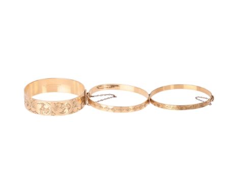 3 gold plated hinged bangles, 51g total (3) . Condition Report:Lot sold as seen unless specific item(s) requested