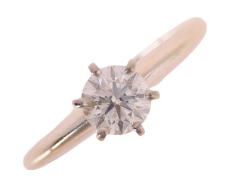 A GIA certified 0.7ct E colour single stone diamond ring, 6-claw set with round brilliant-cut diamond, clarity VS1, ExExEx, m