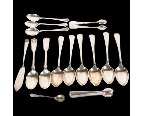 Various silver, including teaspoons, sugar tongs, etc, 8.9oz total . Condition Report:Lot sold as seen unless specific item(s