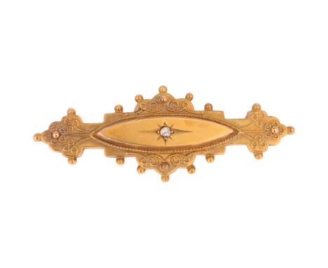 An Antique Etruscan Revival 9ct gold diamond bombe brooch, maker WH Co, Chester 1900, 46.7mm, 3.1g . Condition Report:Brooch 