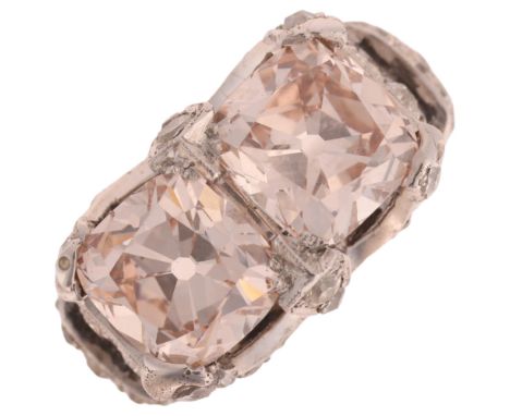 A platinum lab-grown diamond cocktail ring, set with 2 cushion-cut lab-grown diamonds, each weighing approximately 2.5ct, wit