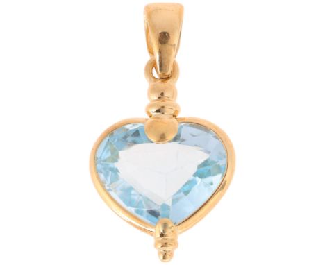 An 18ct gold blue topaz heart pendant, set with heart-cut blue topaz, 28.6mm, 3.5g . Condition Report:No damage or repair, li