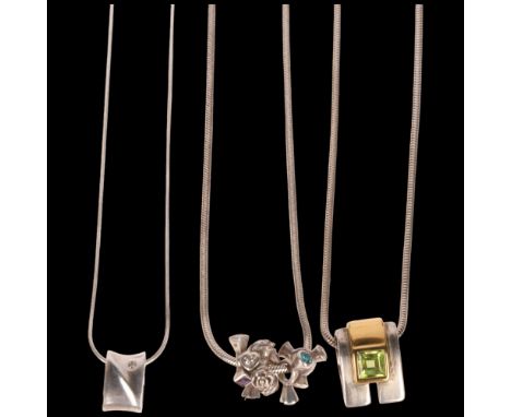 3 Danish sterling silver pendant necklaces, makers include Jens Johs Aagaard, largest pendant 20.2mm, 38.6g total (3) . Condi