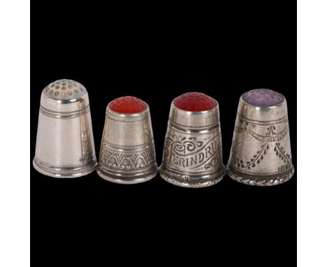 4 Continental silver gem set thimbles, largest 23.6mm (4) . Condition Report:No damage or repair, only light surface wear
