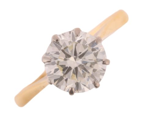 An 18ct gold 1.85ct single stone diamond ring, platinum-topped 8-claw set with modern round brilliant-cut diamond, diamond we