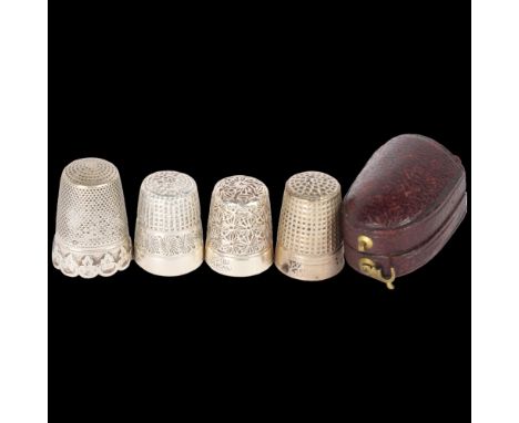 4 thimbles, comprising 3 silver and 1 silver plated, makers include Charles Horner . Condition Report:Lot sold as seen unless