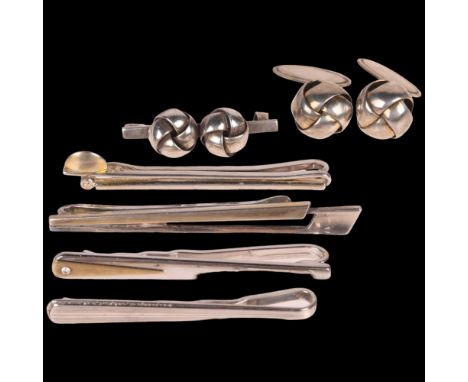 Various Danish sterling silver gentleman's dress jewellery, comprising 4 tie clips, 1 brooch and pair of matching cufflinks, 