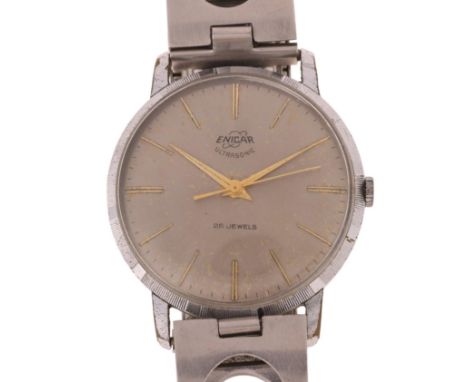 ENICAR - a nickel plated stainless steel Ultrasonic mechanical wristwatch, ref. 100/101CS, circa 1960s, silvered dial with ap