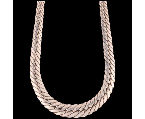 SUSANNE HINGELBERG - a heavy sterling silver graduated flat curb link chain necklace, 42cm, 39.7g . Condition Report:No damag
